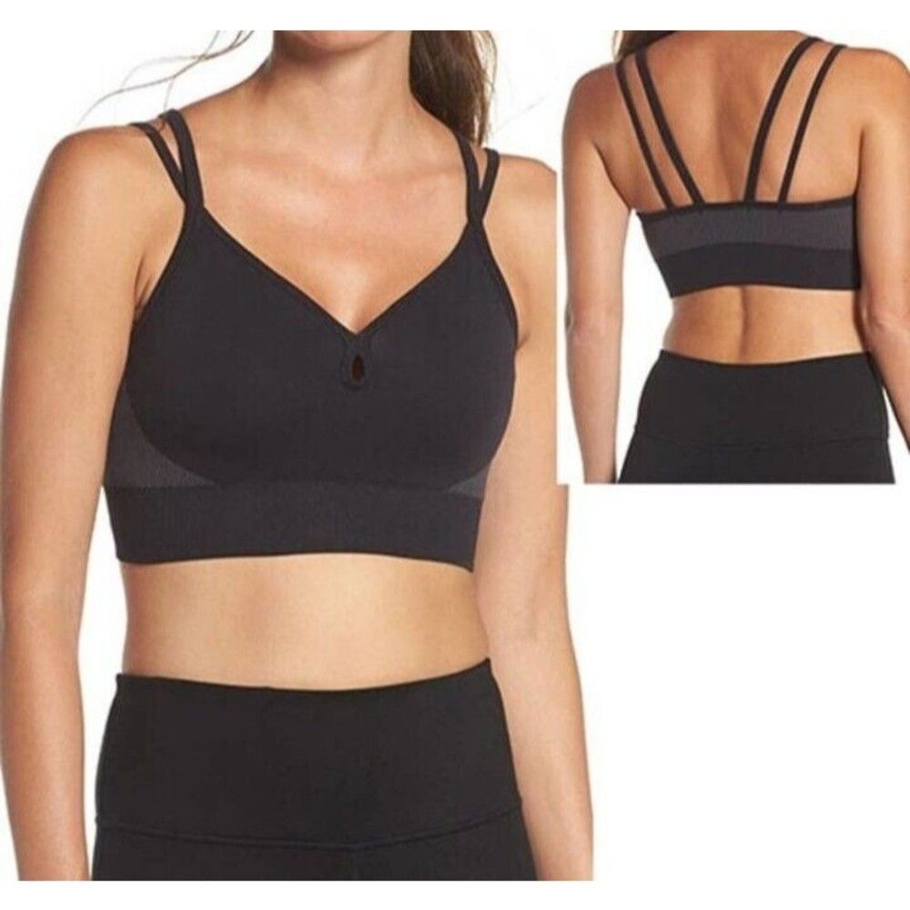 NEW ZELLA Size X-Small Black Body Rhythm Stretchy Strappy Back Sports Bra Comfy